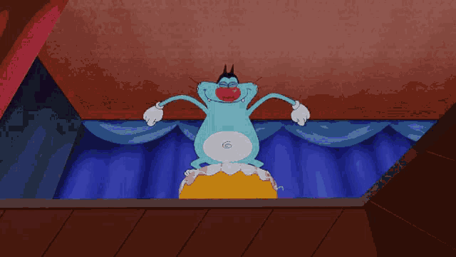 a cartoon character with a red nose is standing on a podium