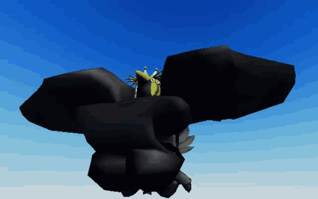 a cartoon character is flying through the air with its wings outstretched
