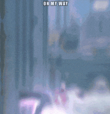 a person is flying through the air with the words " on my way " below them