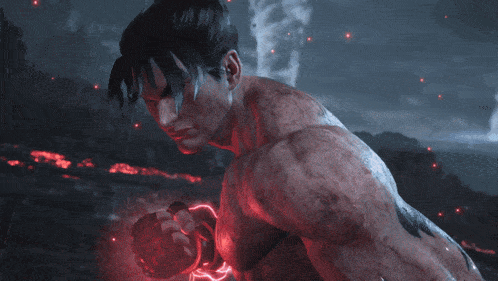 two men are fighting in a video game and one of them is flying through the air