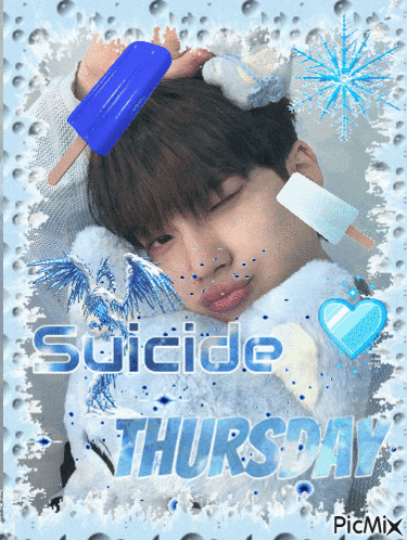 a boy with ice cream on his head and the words suicide thursday on the bottom