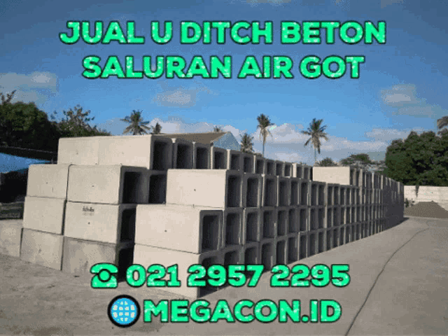 a stack of concrete blocks with the words jual u ditch beton