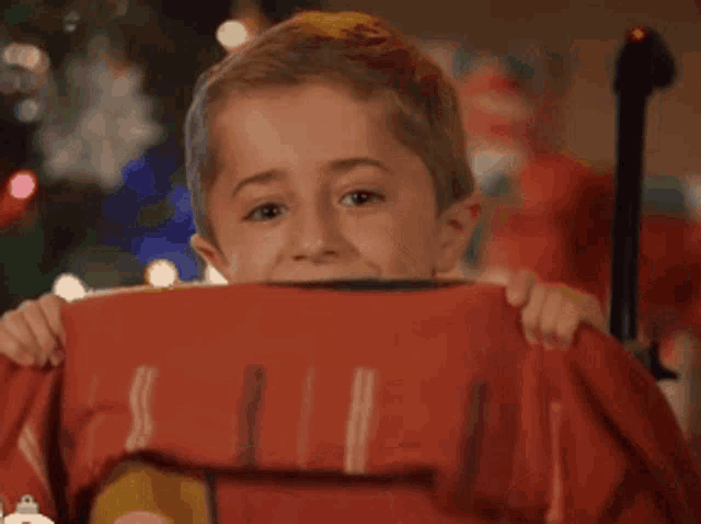 a little boy wearing a bow tie is holding a red blanket