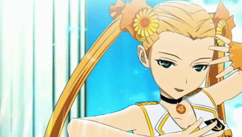 a girl with a flower in her hair is wearing a necklace with the letter a on it