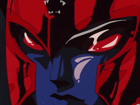 a close up of a cartoon character 's face with a blue ball in the middle
