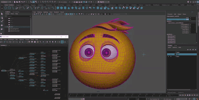 a computer screen shows a 3d model of a smiley face with eyes closed