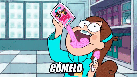 a cartoon of a girl drinking a pink liquid with the word comelo written on the bottom