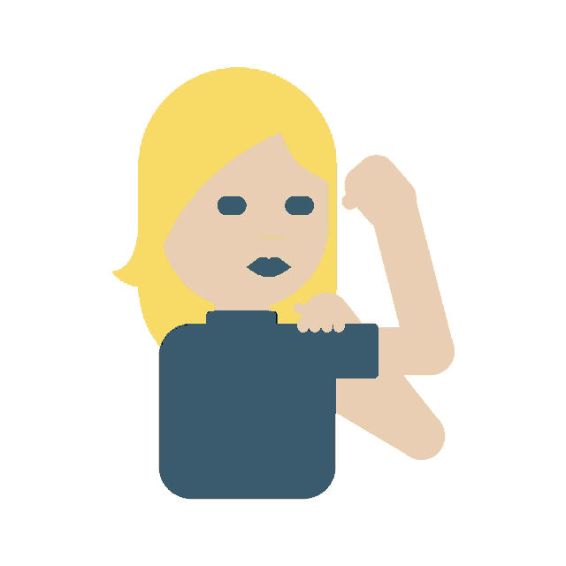 an illustration of a woman with blonde hair and red lips flexing her arm