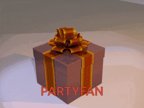 a gift box with a bow and the word partyfan below it