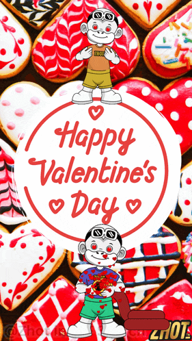 a poster that says happy valentine 's day with a monkey on top