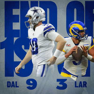 two football players standing next to each other with the words end of dal 9 3 lar above them