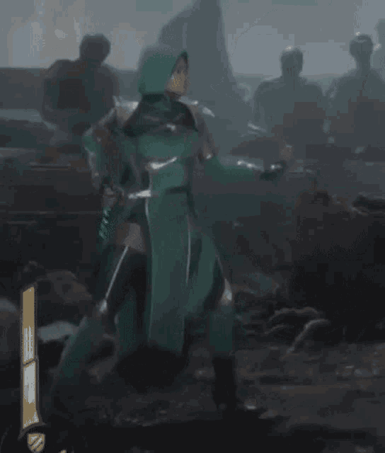 Mortal Kombat Jade GIF - Mortal Kombat Jade Back Against Staff GIFs