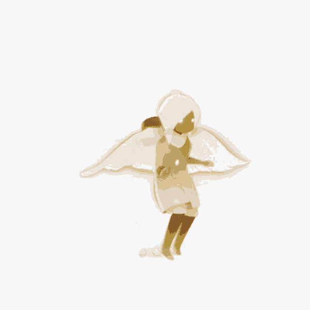 a drawing of a person with wings and a white cape
