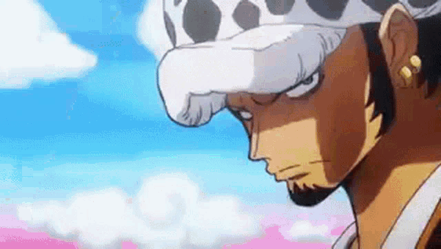 a close up of a man wearing a hat and earrings in a cartoon .