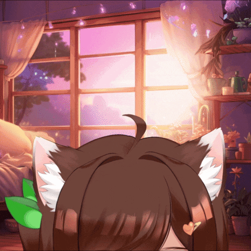 a cartoon drawing of a girl with cat ears and a heart in her hair