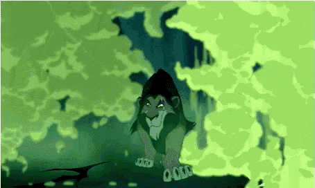 a lion from the lion king is standing in a green fog