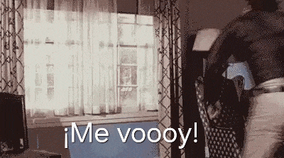 a person is standing in front of a window with the words me voooy on the bottom