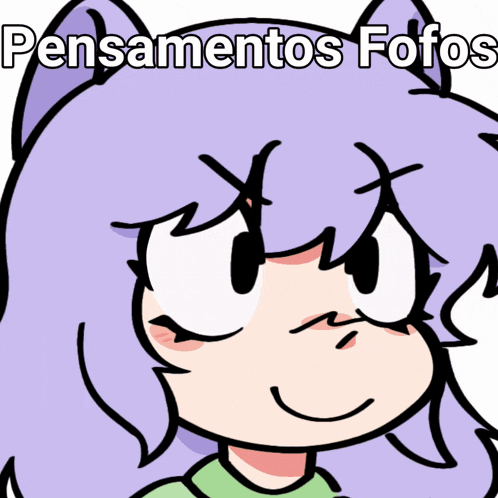 a cartoon of a girl with purple hair and the words pensamentos fotos