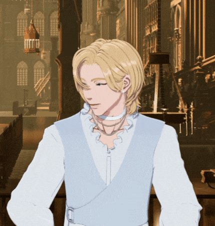 a man with blonde hair wearing a white shirt and blue vest