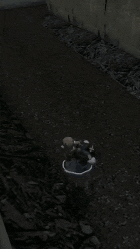 a computer generated image of a person standing in a bucket