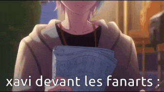 a person holding a piece of paper with the words xavi devant les fanarts