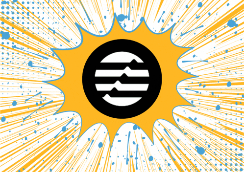 a yellow and white background with a black and white circle in the middle