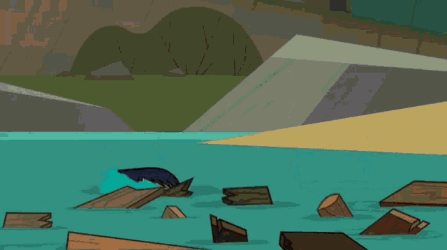 two cartoon characters are in the water and the caption says noo00000