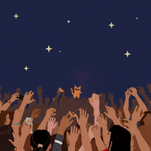 a crowd of people watching a cat being thrown in the air