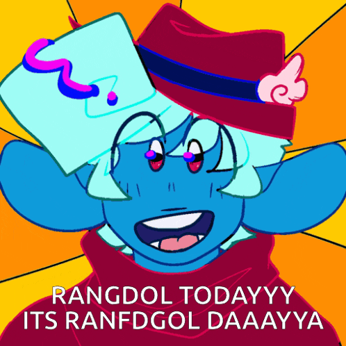 a cartoon drawing of a blue troll with the words rangdol todayyy its ranfdgol daaayya