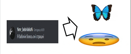 a picture of a butterfly next to a smiley face with a black arrow pointing to it