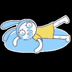 a cartoon rabbit is laying on the ground and crying .