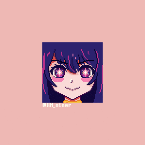 a pixel art of a girl with purple hair