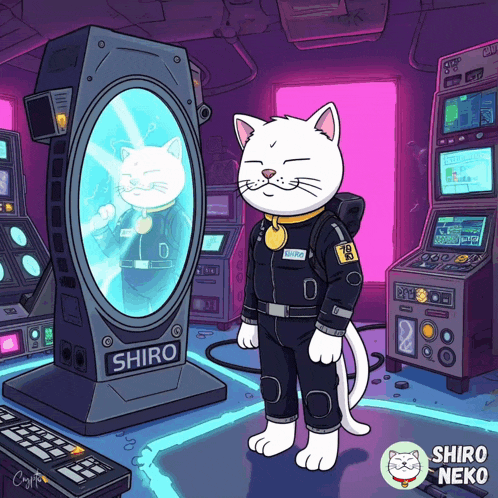 a cartoon of shiro neko standing in front of a shiro machine