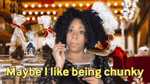 a woman says maybe i like being chunky in a christmas scene