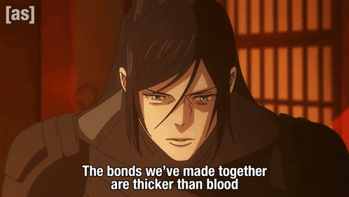 a cartoon of a man with the words " the bonds we 've made together are thicker than blood " on the bottom