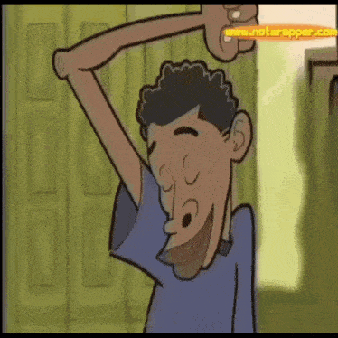 a cartoon of a man stretching his arms with the website www.notrapper.com in the upper right corner