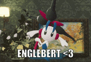 a picture of a stuffed animal with the words " englebert < 3 " below it