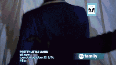 an ad for pretty little liars shows a man in a blue jacket