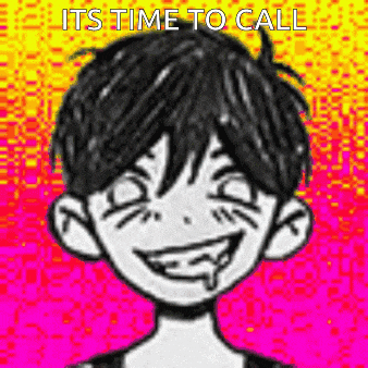a black and white drawing of a boy with a smile on his face and the words `` its time to call '' .