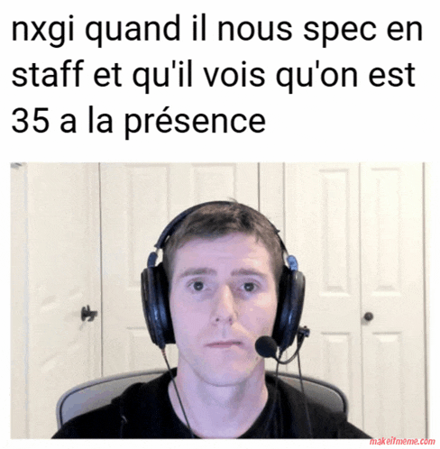 a man wearing headphones and a microphone with the caption nxgi quand il nous spec