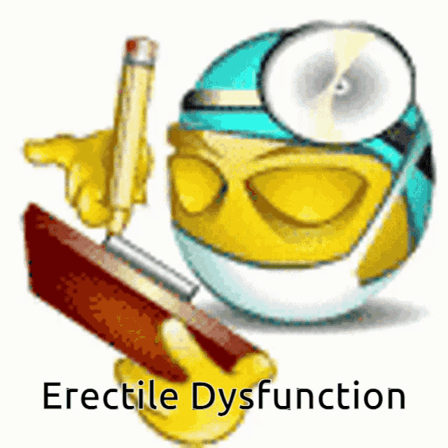 a smiley face with a doctor 's hat and glasses is writing on a piece of paper with the words erectile dysfunction