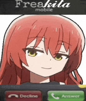 a girl with red hair is talking on a cell phone with a decline button .