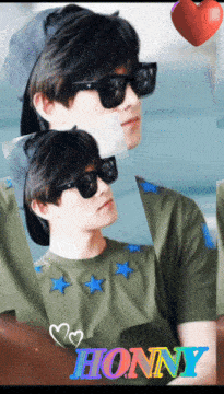 a picture of a boy wearing sunglasses with the name honny on it