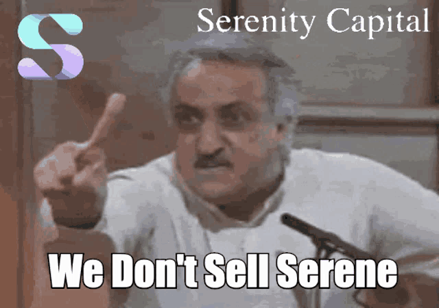 a serenity capital ad with a man giving the middle finger