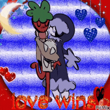 a picture of a couple of cartoon characters with the word love written on it