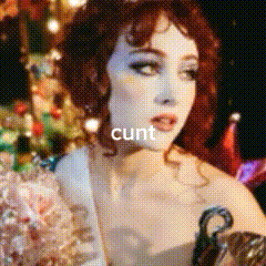 a painting of a woman with the word cunt written on it