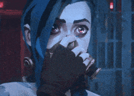 a close up of a cartoon girl with blue hair