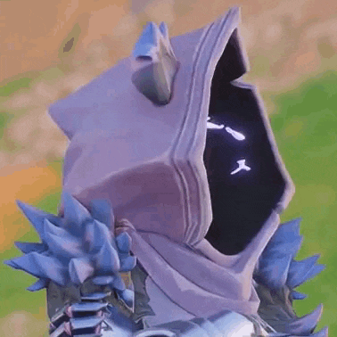 a close up of a person wearing a purple hoodie with a face on it in a video game .