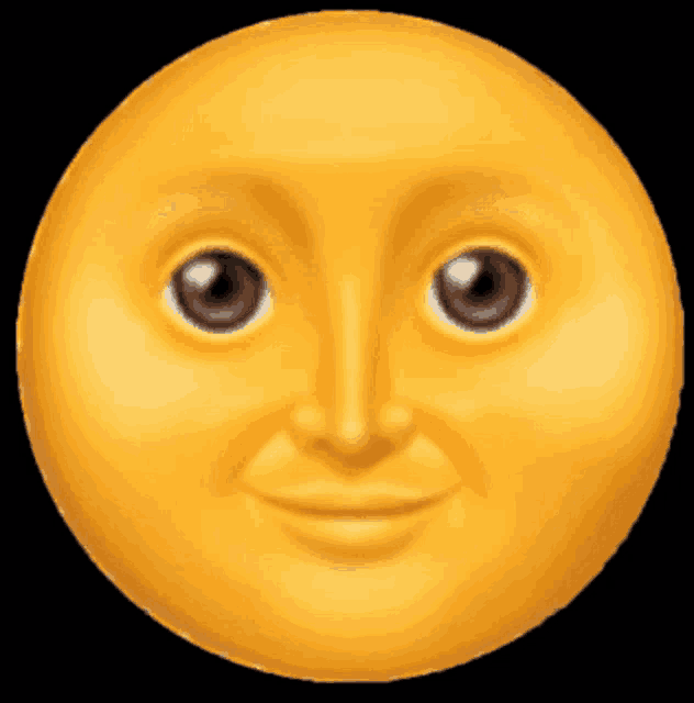 a close up of a yellow smiley face with brown eyes on a black background