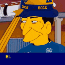 a cartoon man wearing a hat that says boca